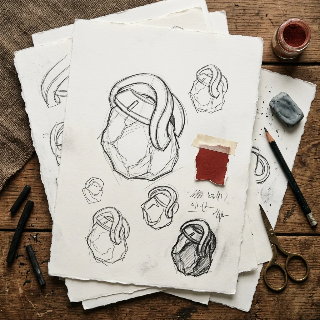 Sketsa bentuk abstrak di atas kertas